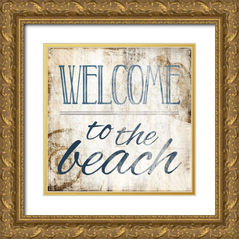 Welcome To The Beach Gold Ornate Wood Framed Art Print with Double Matting by Villa, Mlli