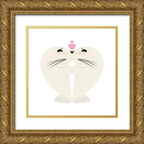 Seal Hug Gold Ornate Wood Framed Art Print with Double Matting by Villa, Mlli