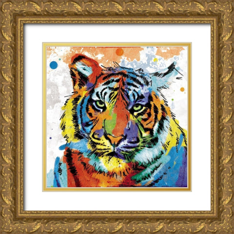 Tiger Rainbow Gold Ornate Wood Framed Art Print with Double Matting by Villa, Mlli