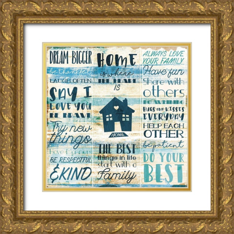 Home Family Gold Ornate Wood Framed Art Print with Double Matting by Villa, Mlli