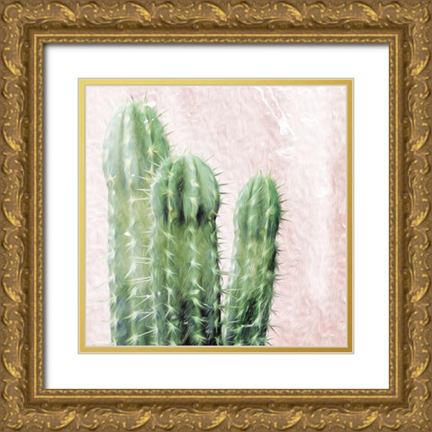 Three Cacti Gold Ornate Wood Framed Art Print with Double Matting by Villa, Mlli
