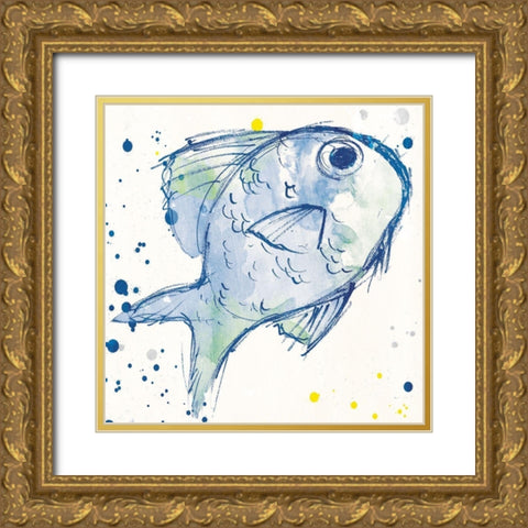 Minimal Sketch Fish Gold Ornate Wood Framed Art Print with Double Matting by Villa, Milli