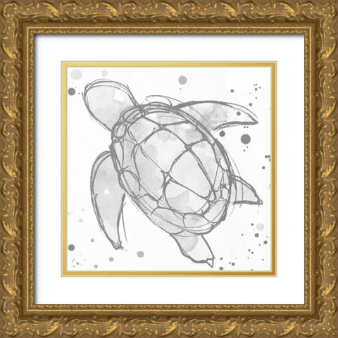 Minimal Sketch Turtle Grey Gold Ornate Wood Framed Art Print with Double Matting by Villa, Mlli