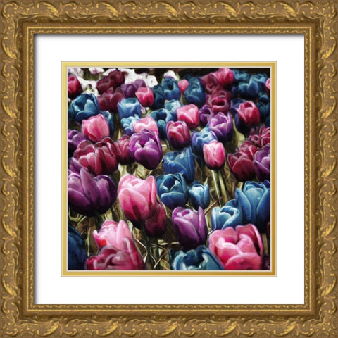 Colorful Tulips Gold Ornate Wood Framed Art Print with Double Matting by Villa, Mlli
