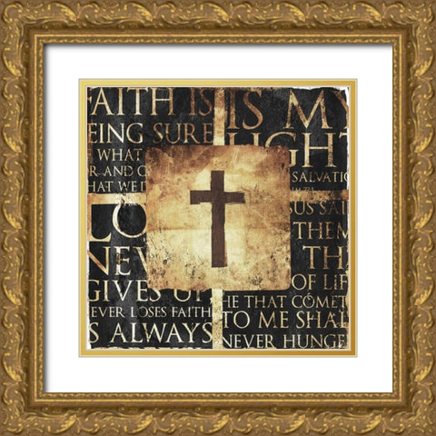 Quote Border Cross Gold Gold Ornate Wood Framed Art Print with Double Matting by Villa, Mlli