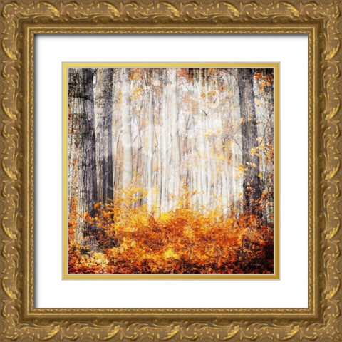 Fall in The Leaves Gold Ornate Wood Framed Art Print with Double Matting by Villa, Mlli