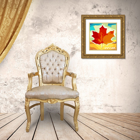 Geo Maple Leaf Canada Gold Ornate Wood Framed Art Print with Double Matting by Villa, Mlli