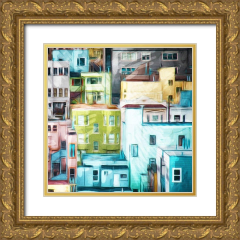 Looking At A Colorful City Mate Gold Ornate Wood Framed Art Print with Double Matting by Villa, Mlli