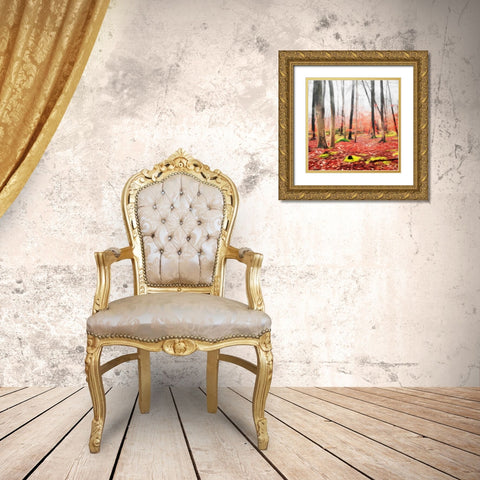 Fall Leaves Gold Ornate Wood Framed Art Print with Double Matting by Villa, Mlli