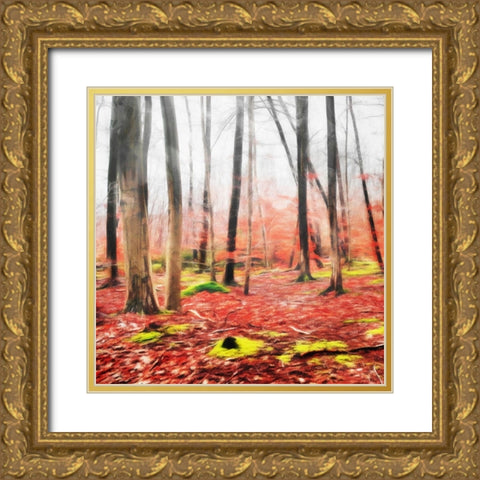 Fall Leaves Gold Ornate Wood Framed Art Print with Double Matting by Villa, Mlli