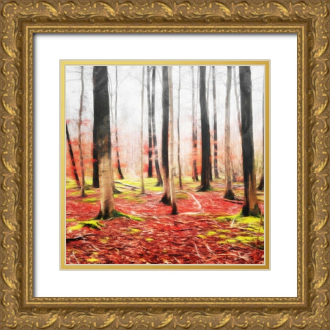 Fall Leaves Mate Gold Ornate Wood Framed Art Print with Double Matting by Villa, Mlli