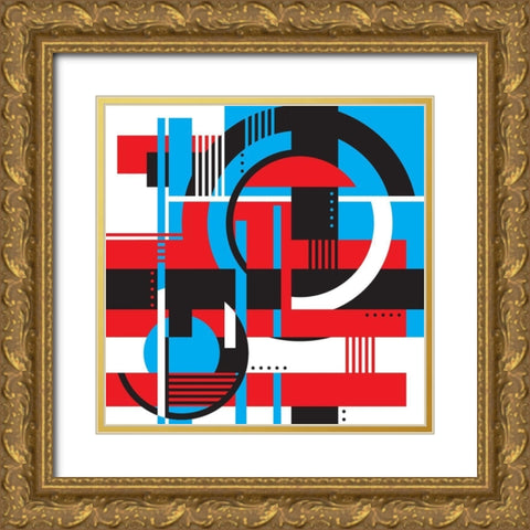 Geo Puzzle Gold Ornate Wood Framed Art Print with Double Matting by Villa, Mlli