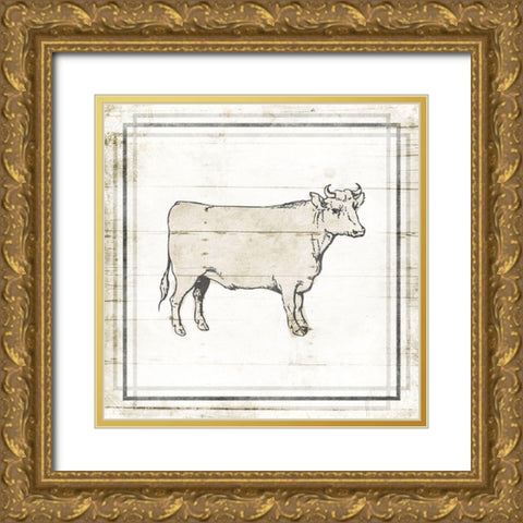 Modern Cow Gold Ornate Wood Framed Art Print with Double Matting by Villa, Mlli