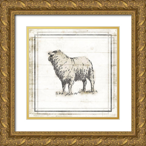 Modern Sheep Gold Ornate Wood Framed Art Print with Double Matting by Villa, Mlli