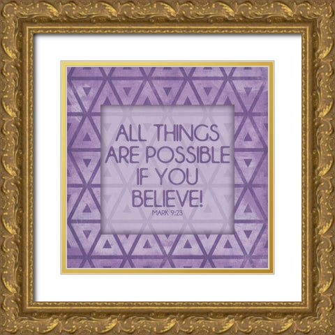Purple Triangles Believe Gold Ornate Wood Framed Art Print with Double Matting by Villa, Mlli