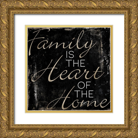 Family Heart Home Gold Ornate Wood Framed Art Print with Double Matting by Villa, Mlli