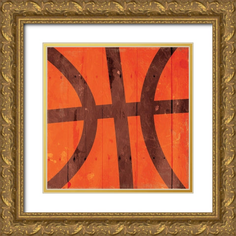 Kids Sports Basketball Gold Ornate Wood Framed Art Print with Double Matting by Villa, Mlli