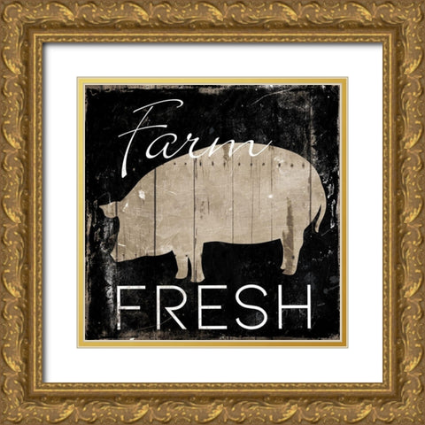 Farm Fresh Pig Gold Ornate Wood Framed Art Print with Double Matting by Villa, Mlli