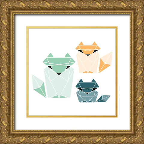 Geometric Foxes Gold Ornate Wood Framed Art Print with Double Matting by Villa, Mlli