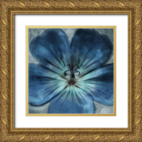 Uplifting Blue Flower Gold Ornate Wood Framed Art Print with Double Matting by Villa, Mlli