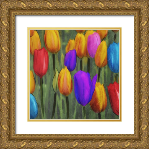 Tulips Patch Gold Ornate Wood Framed Art Print with Double Matting by Villa, Mlli