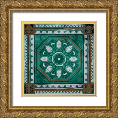Green Brown Medallion Mate Gold Ornate Wood Framed Art Print with Double Matting by Villa, Milli
