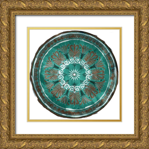 Green Brown Medallion Plate Gold Ornate Wood Framed Art Print with Double Matting by Villa, Milli