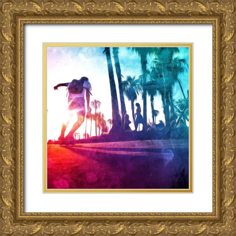 Skate On The Boardwalk Gold Ornate Wood Framed Art Print with Double Matting by Villa, Mlli