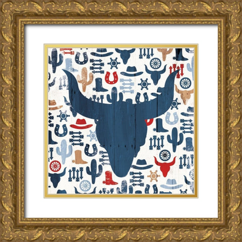 Bull Head Pattern Gold Ornate Wood Framed Art Print with Double Matting by Villa, Mlli
