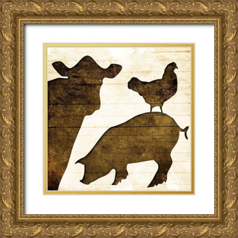 Farm Animals Gold Ornate Wood Framed Art Print with Double Matting by Villa, Mlli