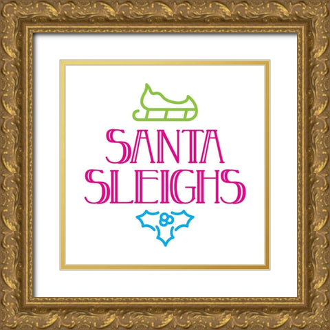 Santa Sleighs Colorful Gold Ornate Wood Framed Art Print with Double Matting by Villa, Mlli