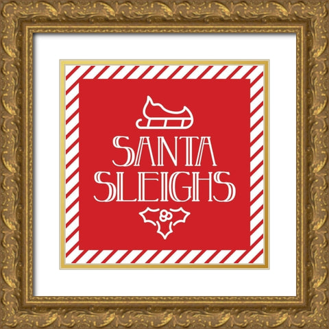 Santa Sleighs Gold Ornate Wood Framed Art Print with Double Matting by Villa, Mlli