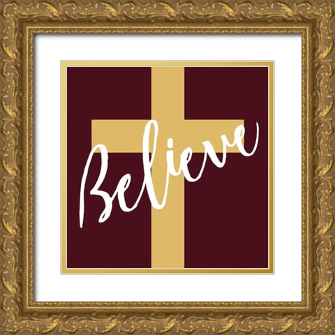 Believe Maroon Gold Ornate Wood Framed Art Print with Double Matting by Villa, Mlli