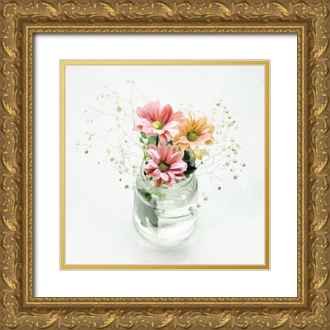 Flowers In A Jar Gold Ornate Wood Framed Art Print with Double Matting by Villa, Mlli