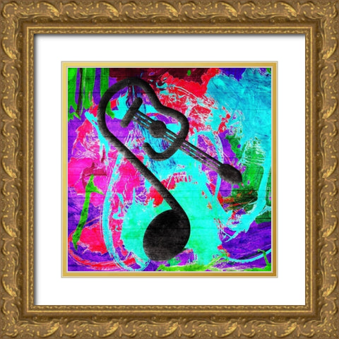 Guitar Notes Background Abstract Mate Gold Ornate Wood Framed Art Print with Double Matting by Villa, Mlli