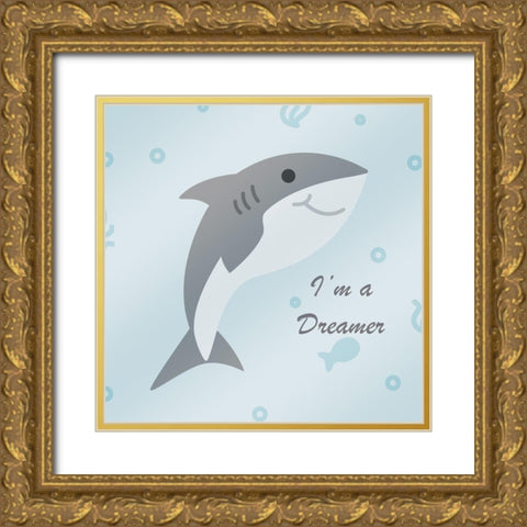 Happy Shark Dreamer Gold Ornate Wood Framed Art Print with Double Matting by Villa, Mlli