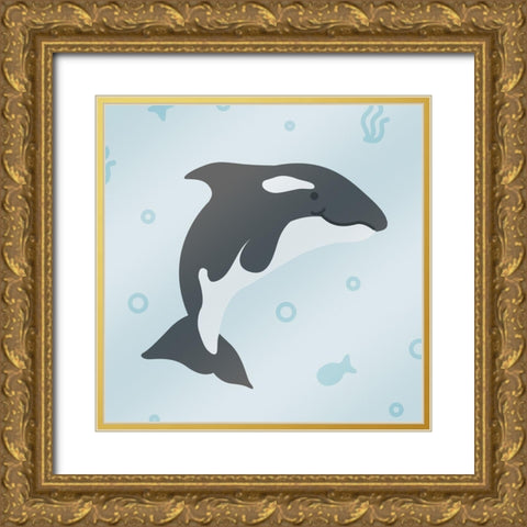 Happy Whale Gold Ornate Wood Framed Art Print with Double Matting by Villa, Mlli