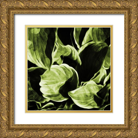 Green Hue Leaves 2 Gold Ornate Wood Framed Art Print with Double Matting by Villa, Mlli