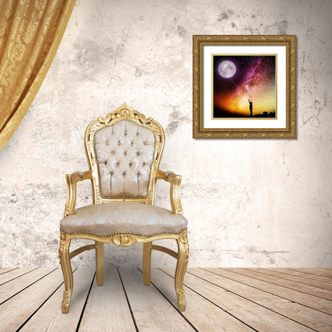 Moon Balloon Gold Ornate Wood Framed Art Print with Double Matting by Villa, Mlli