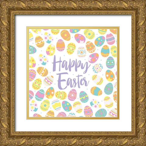 Happy Easter Eggs Gold Ornate Wood Framed Art Print with Double Matting by Villa, Mlli