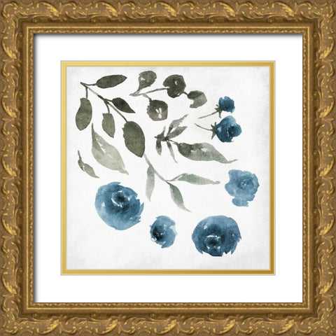 Blue Wash Floral Gold Ornate Wood Framed Art Print with Double Matting by Villa, Mlli