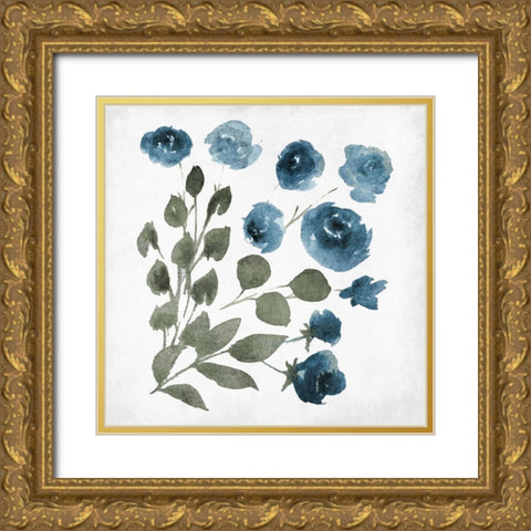 Blue Wash Floral 3 Gold Ornate Wood Framed Art Print with Double Matting by Villa, Mlli