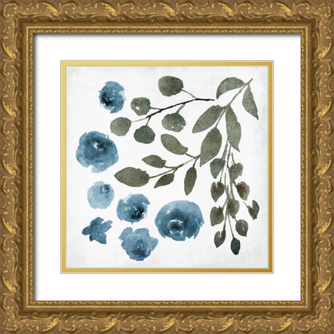 Blue Wash Floral 4 Gold Ornate Wood Framed Art Print with Double Matting by Villa, Mlli