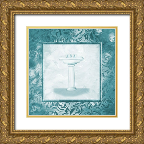 Calm Teal Vintage Sink Gold Ornate Wood Framed Art Print with Double Matting by Villa, Milli