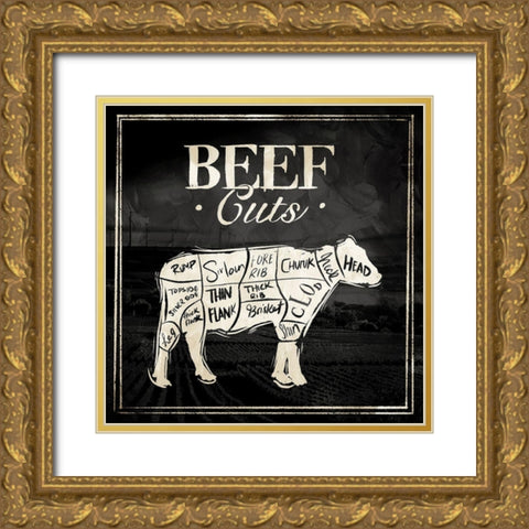 Beef Cuts Gold Ornate Wood Framed Art Print with Double Matting by Villa, Mlli