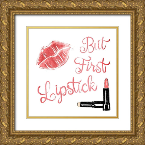 But First Lipstick Gold Ornate Wood Framed Art Print with Double Matting by Villa, Mlli