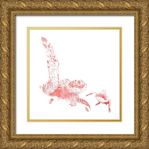 Turtles In The Sea Coral Gold Ornate Wood Framed Art Print with Double Matting by Villa, Mlli