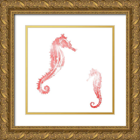 Horses In The Sea Coral Gold Ornate Wood Framed Art Print with Double Matting by Villa, Mlli