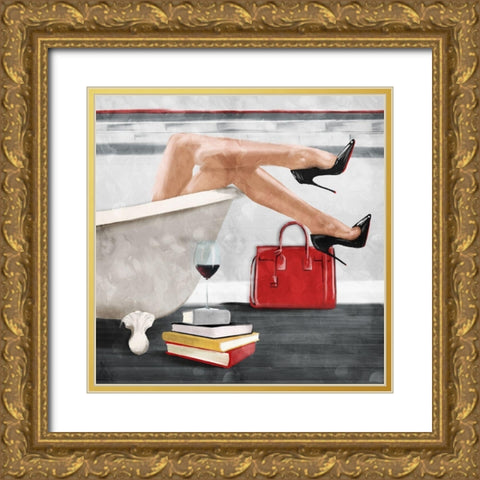 Wine And Bath Gold Ornate Wood Framed Art Print with Double Matting by Villa, Mlli