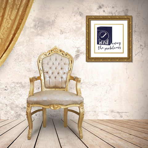 Wash Away Dark Blue Gold Ornate Wood Framed Art Print with Double Matting by Villa, Mlli